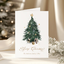 Elegant Golden Script Christmas tree Holiday Card Feiertagskarte