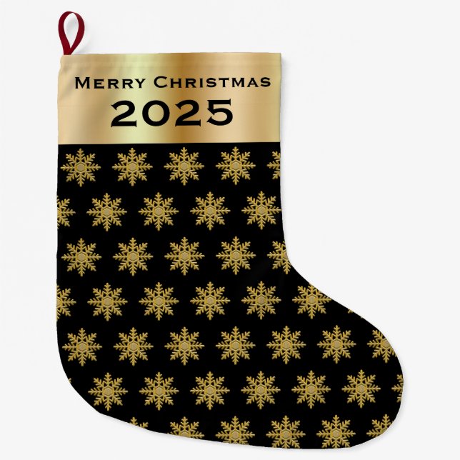 Elegant Golden Snowflakes Christmas Stocking Großer Weihnachtsstrumpf (Vorderseite)