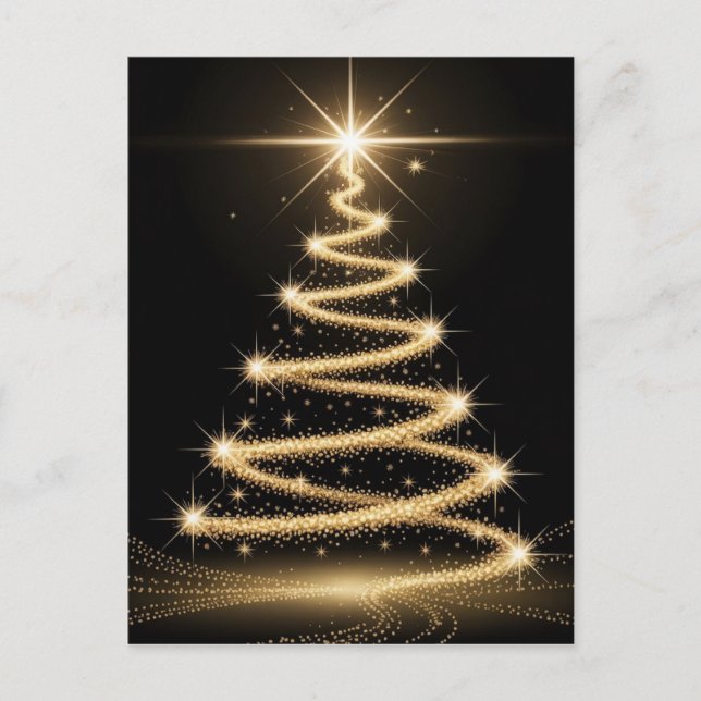 Elegant Golden Sparkle Christmas Tree Postkarte (Vorderseite)