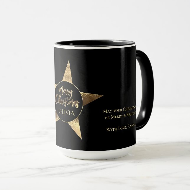 Elegant Golden Star Add Name Frohe Weihnachten Sch Tasse (VorderseiteRechts)