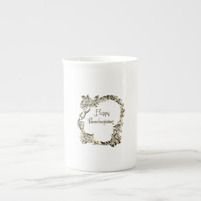 Elegant Golden Turkey Happy Thanksgiving Text Prozellantasse (Vorderseite)