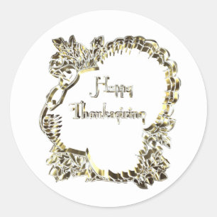 Elegant Golden Turkey Happy Thanksgiving Text Runder Aufkleber
