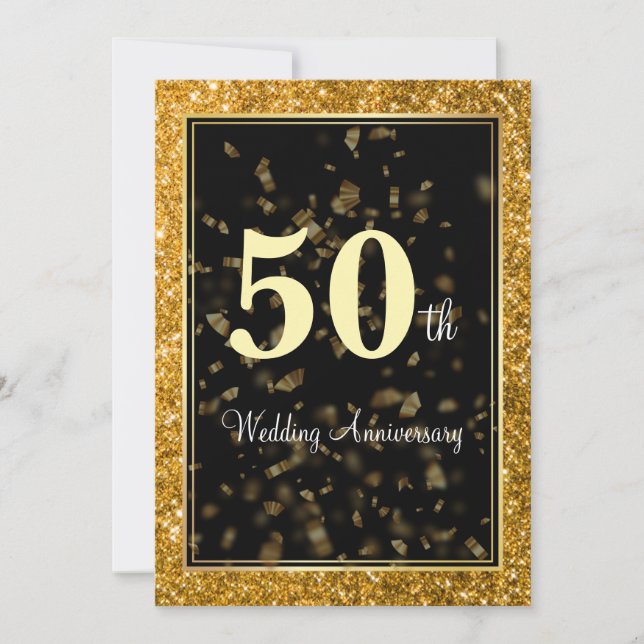 Elegant Golden Wedding 50 Jahre alt Einladung (Vorderseite)