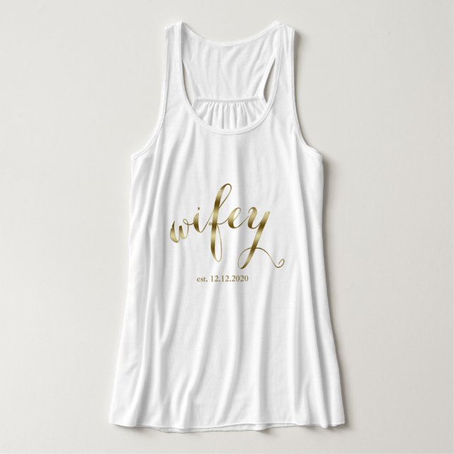 Elegant Golden "wifey" Drehbuch Honeymoon Tank Top (Design Vorderseite)