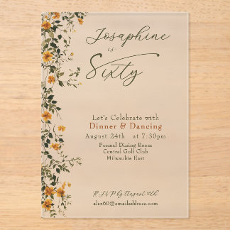 Elegant Golden Wildflower Named Sixtieth Birthday Acryleinladungen