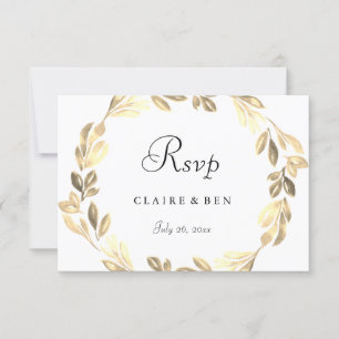 Elegant Golden Wreath Wedding RSVP Karte