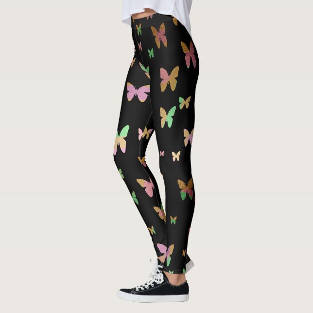 Elegant Goldgold Butterfly Pattern Leggings (Links)