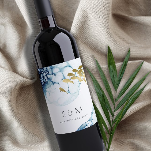 ELEGANT GOLDNAVY UNDERWASSERFANG MONOGRAM WEDD WEINETIKETT (Von Creator hochgeladen)