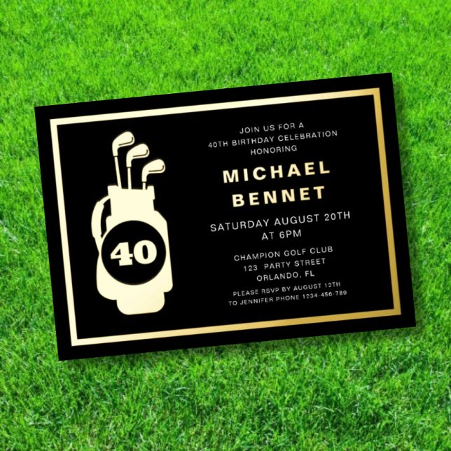 Elegant Golf 40th Birthday Folieneinladung (Elegant Golf 40th Birthday Foil Invitation)