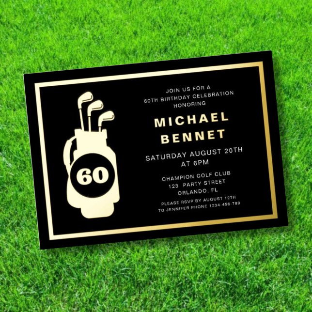 Elegant Golf 60th Birthday Folieneinladung (Elegant Golf 60th Birthday Foil Invitation)