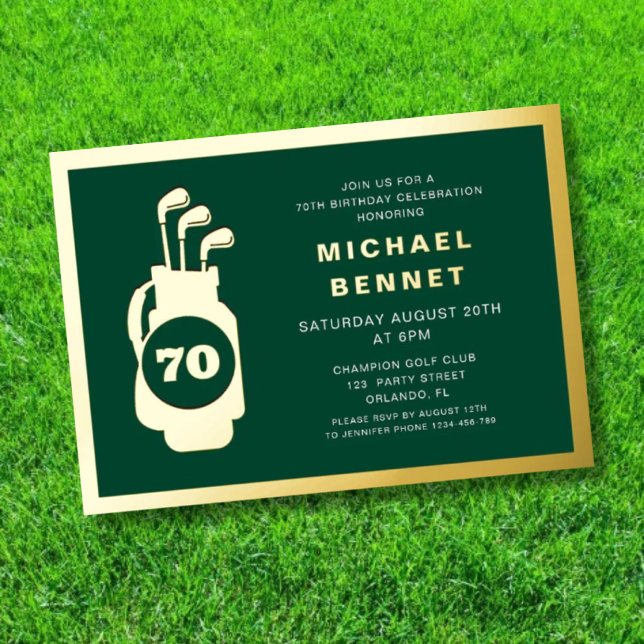 Elegant Golf 70th Birthday Folieneinladung (Elegant Golf 70th Birthday Foil Invitation)