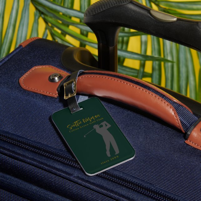 Elegant Golfer Deep-Green Golf Luggage Tag Gepäckanhänger (Vorderseite Insitu 1)