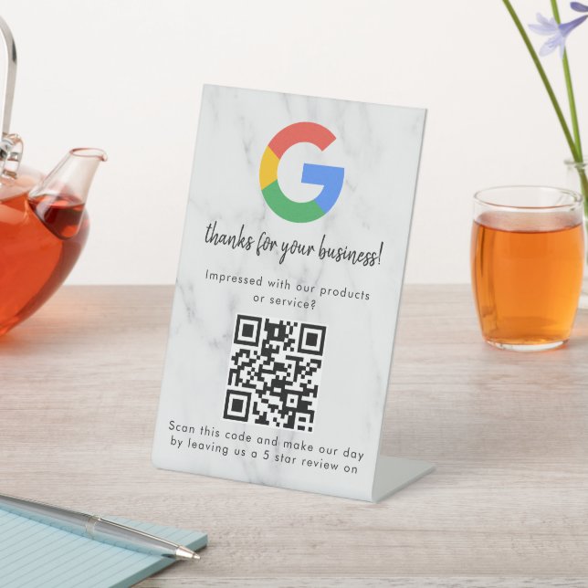 Elegant Google reviews qr code tabletop sign Sockelschild (In SItu)