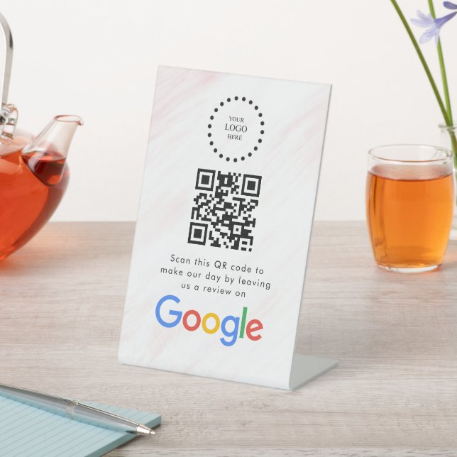 Elegant Google reviews qr code tabletop sign Sockelschild (In SItu)