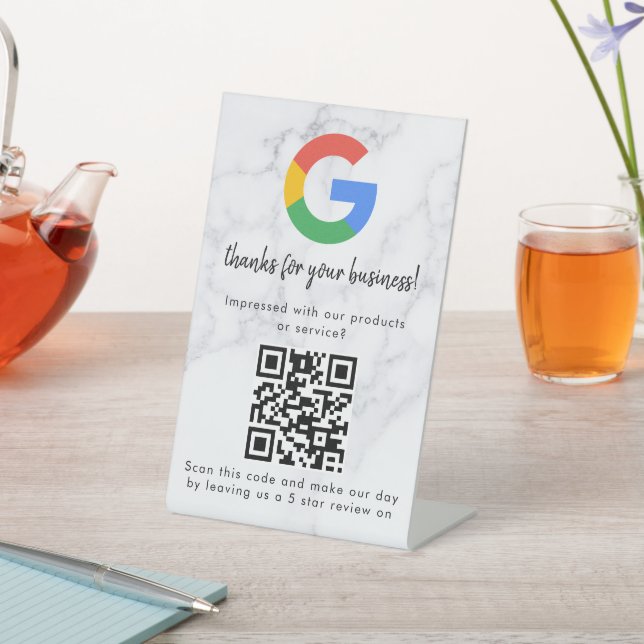 Elegant Google reviews qr code tabletop sign Sockelschild (In SItu)