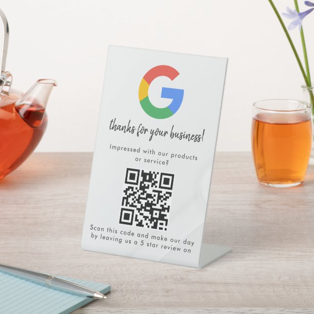 Elegant Google reviews qr code tabletop sign Sockelschild (In SItu)