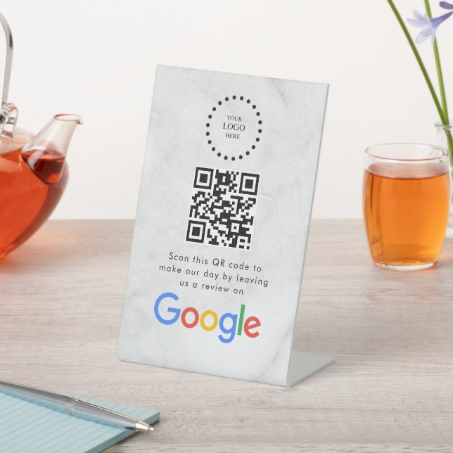 Elegant Google reviews qr code tabletop sign Sockelschild (In SItu)