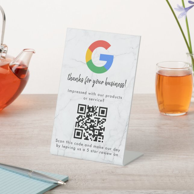 Elegant Google reviews qr code tabletop sign Sockelschild (In SItu)