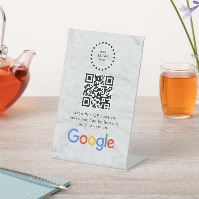 Elegant Google reviews qr code tabletop sign Sockelschild (In SItu)