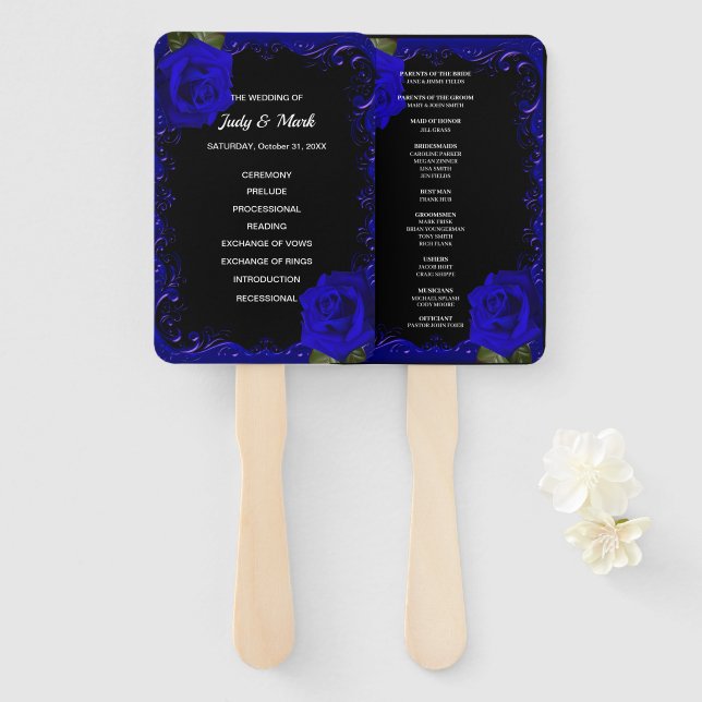 Elegant Goth Blue Rose Hochzeitsprogramm Fans Fächer (Vorne und Hinten)