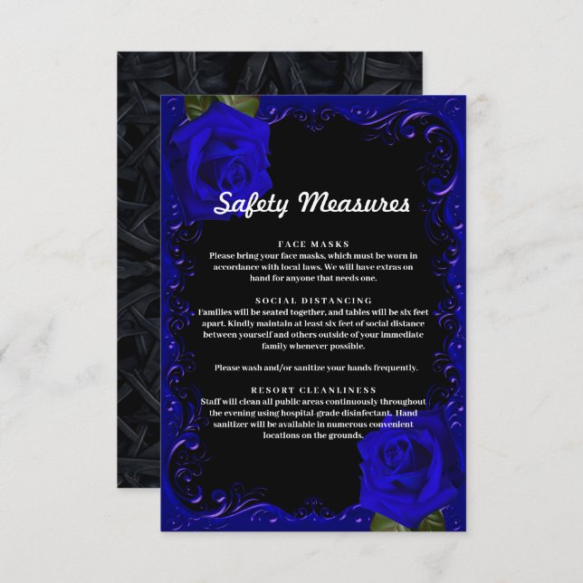 Elegant Goth Blue Rose Safety Measures Card (Vorne/Hinten)