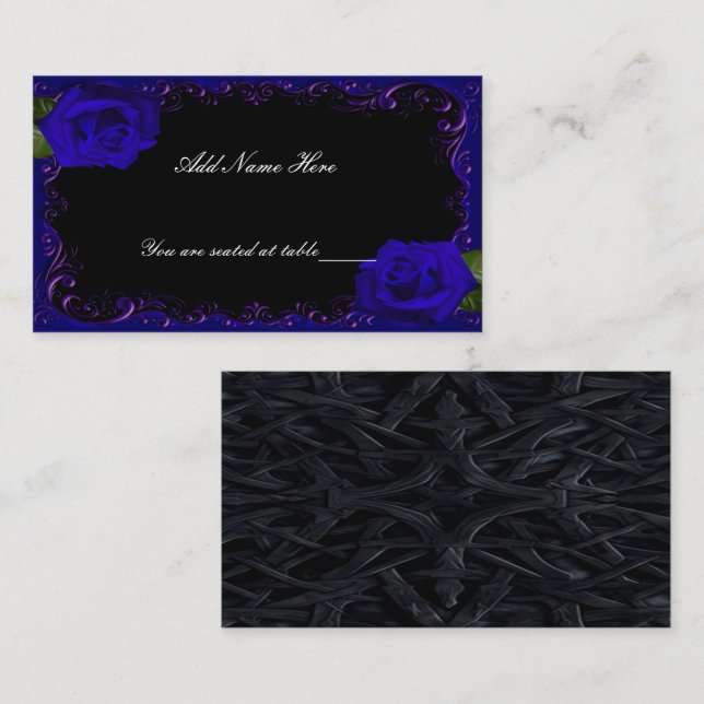 Elegant Goth Blue Rose Table Platzkarte (Vorne/Hinten)