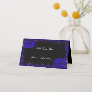 Elegant Goth Blue Rose Table Platzkarte