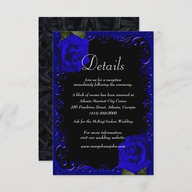 Elegant Goth Blue Rose Wedding Details Card (Vorne/Hinten)