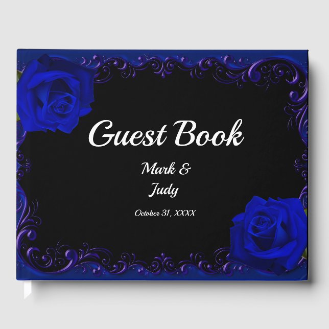 Elegant Goth Blue Rose Wedding Guest Book Gästebuch (Vorderseite)