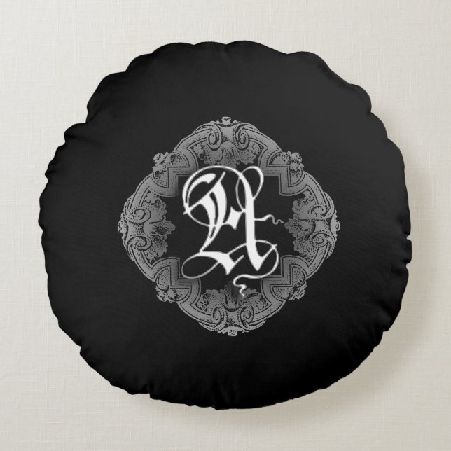 Elegant Goth Initial A Round Throw Kissen (Vorderseite)