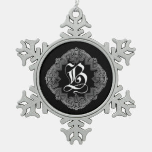 Elegant Goth Initial B Snowflake Schneeflocken Zinn-Ornament