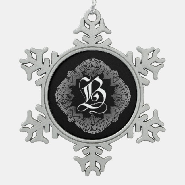 Elegant Goth Initial B Snowflake Schneeflocken Zinn-Ornament (Vorderseite)