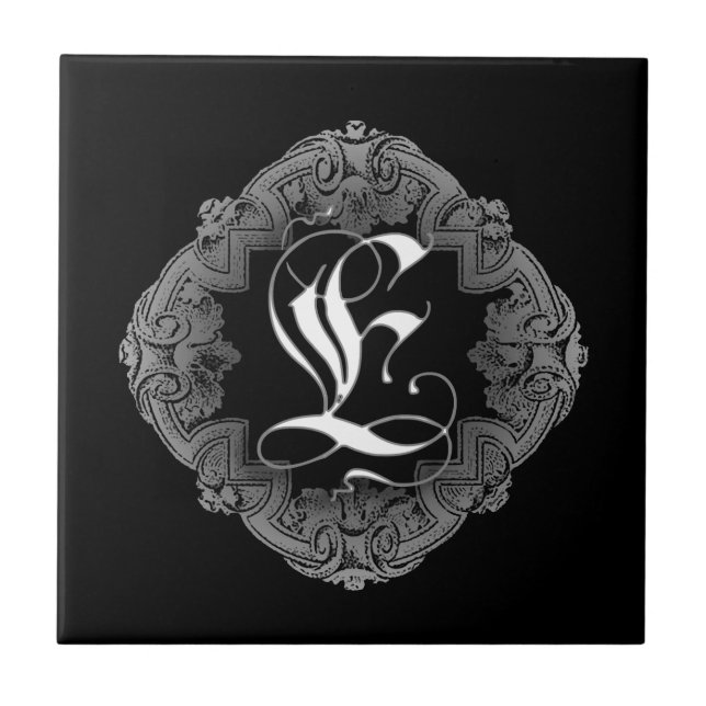 Elegant Goth Initial E Fliese (Vorderseite)