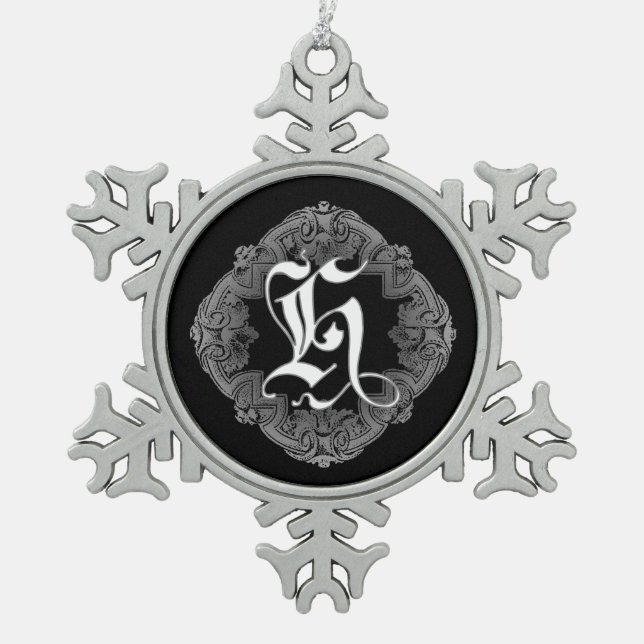 Elegant Goth Initial H Snowflake Schneeflocken Zinn-Ornament (Vorderseite)