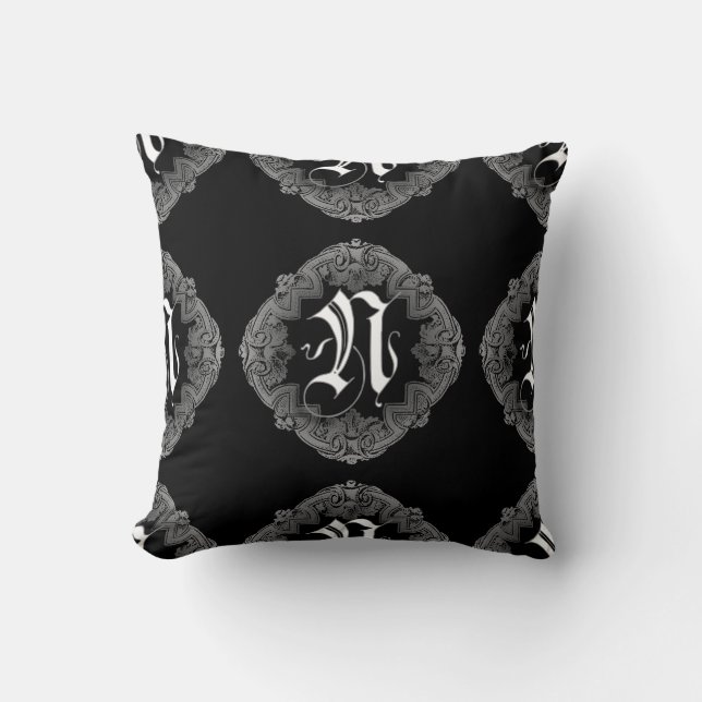 Elegant Goth Initial N Kissen (Vorderseite)