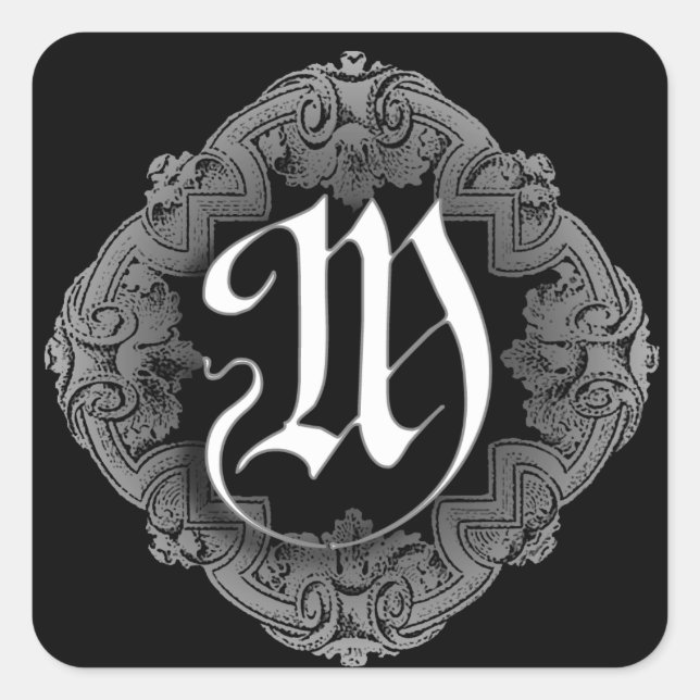 Elegant Goth Initial Quadratischer Aufkleber (Vorderseite)