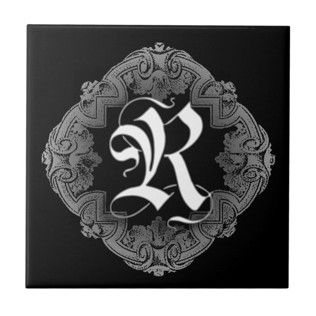 Elegant Goth Initial R Fliese (Vorderseite)