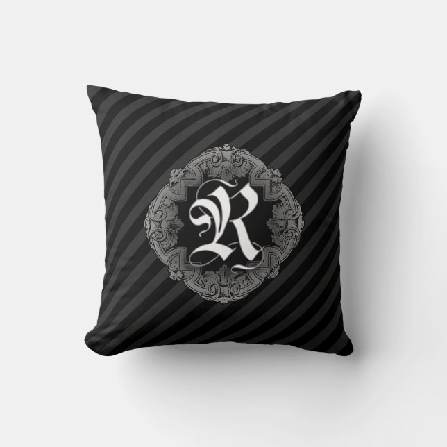 Elegant Goth Initial R Throw Kissen (Vorderseite)