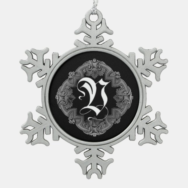 Elegant Goth Initial / Snowflake Schneeflocken Zinn-Ornament (Vorderseite)