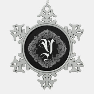 Elegant Goth Initial Y Snowflake Schneeflocken Zinn-Ornament
