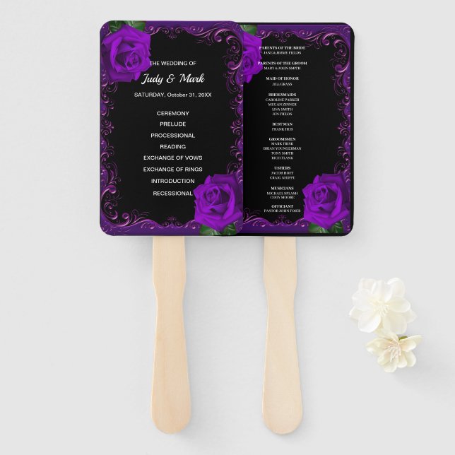 Elegant Goth Lila Rose Hochzeitsförderer Fächer (Vorne und Hinten)