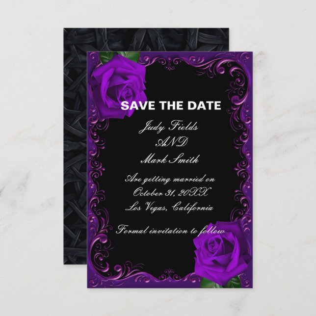 Elegant Goth Lila Rose Save the Date Begleitkarte (Vorne/Hinten)