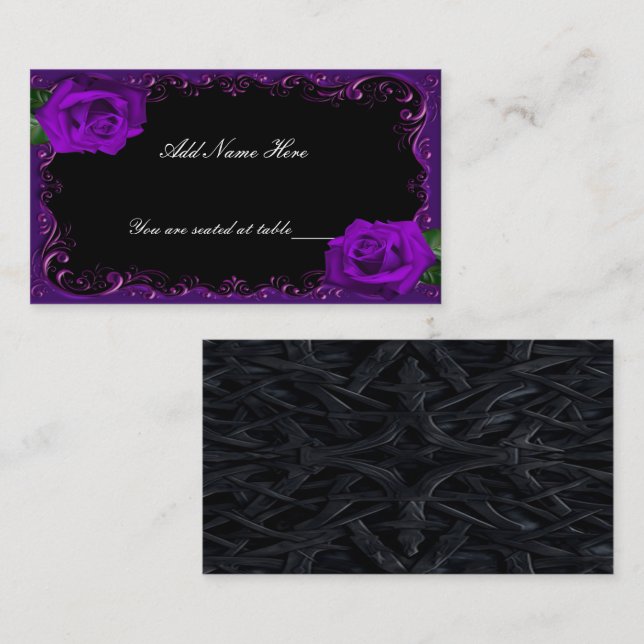 Elegant Goth Lila Rose Table Platzkarte (Vorne/Hinten)