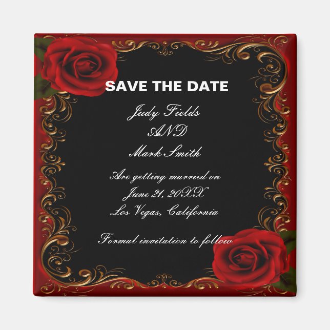 Elegant Goth Rote Rosen Save the Date Magnet (Vorne)