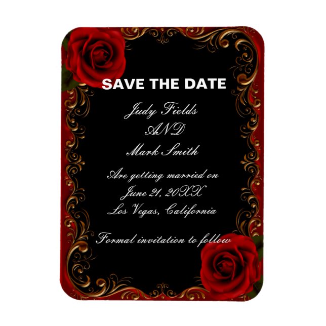 Elegant Goth Rote Rosen Save the Date Magnet (Vertikal)