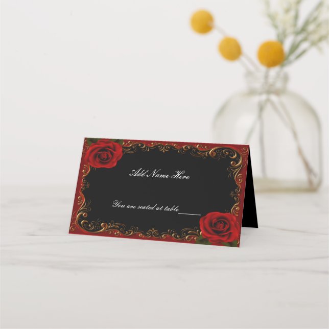 Elegant Goth Rote Rosen Table Platzkarte (Vorderseite)