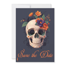Elegant Gothic 3D Floral Skull Save the Date