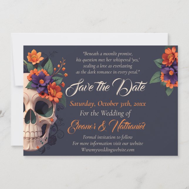 Elegant Gothic 3D Floral Skull Save the Date Einladung (Rückseite)