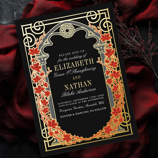 Elegant Gothic Autumn Cathedral Frame Wedding  Folieneinladung (Von Creator hochgeladen)