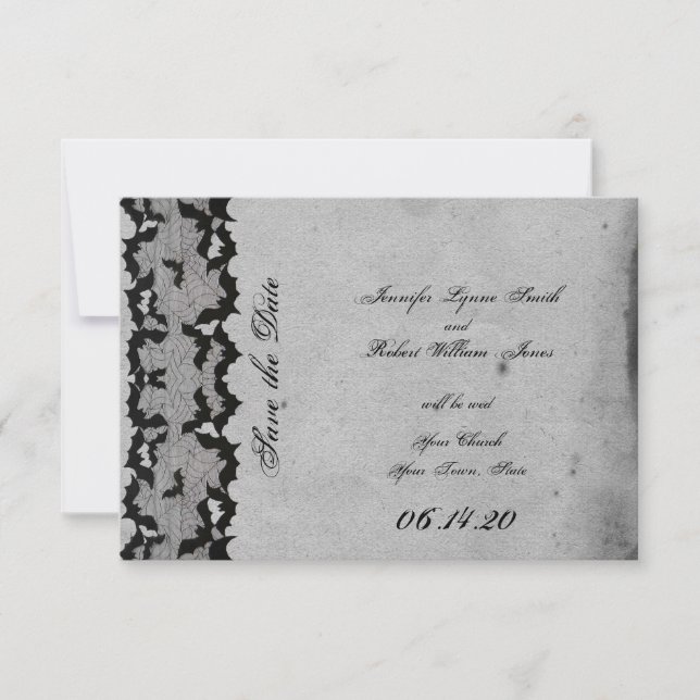 Elegant Gothic Bat Lace Posh Wedding Save the Date (Vorderseite)